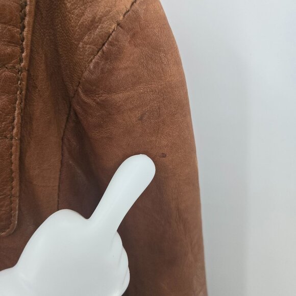 Vintage Ben Sherman Brown Leather Jacket Moto Quilted Back Distressed Flaws Med - Picture 13 of 16